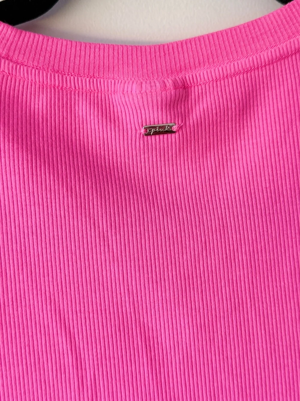 PINK Victoria's Secret Ribbed Crew Neck Dress Tee in Hot Pink
